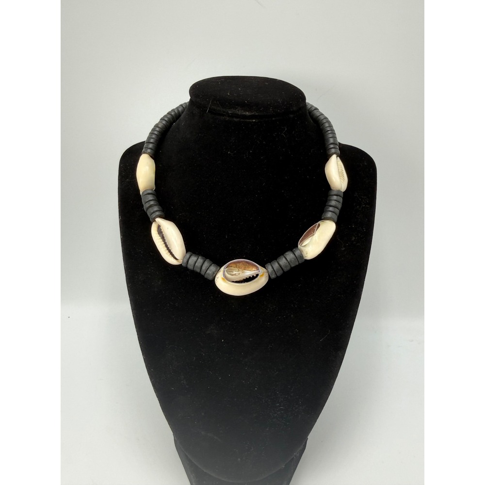 Cowrie Shell Choker Necklace Black Disc Beads Beach Boho Summer Jewelry 16 Inch
